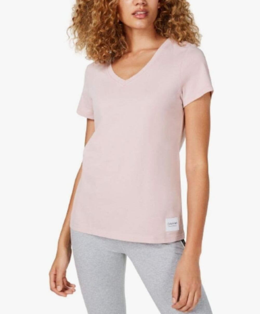 CALVIN KLEIN Women's V-Neck T-Shirt Small Secret Pink Short Sleeve NWT